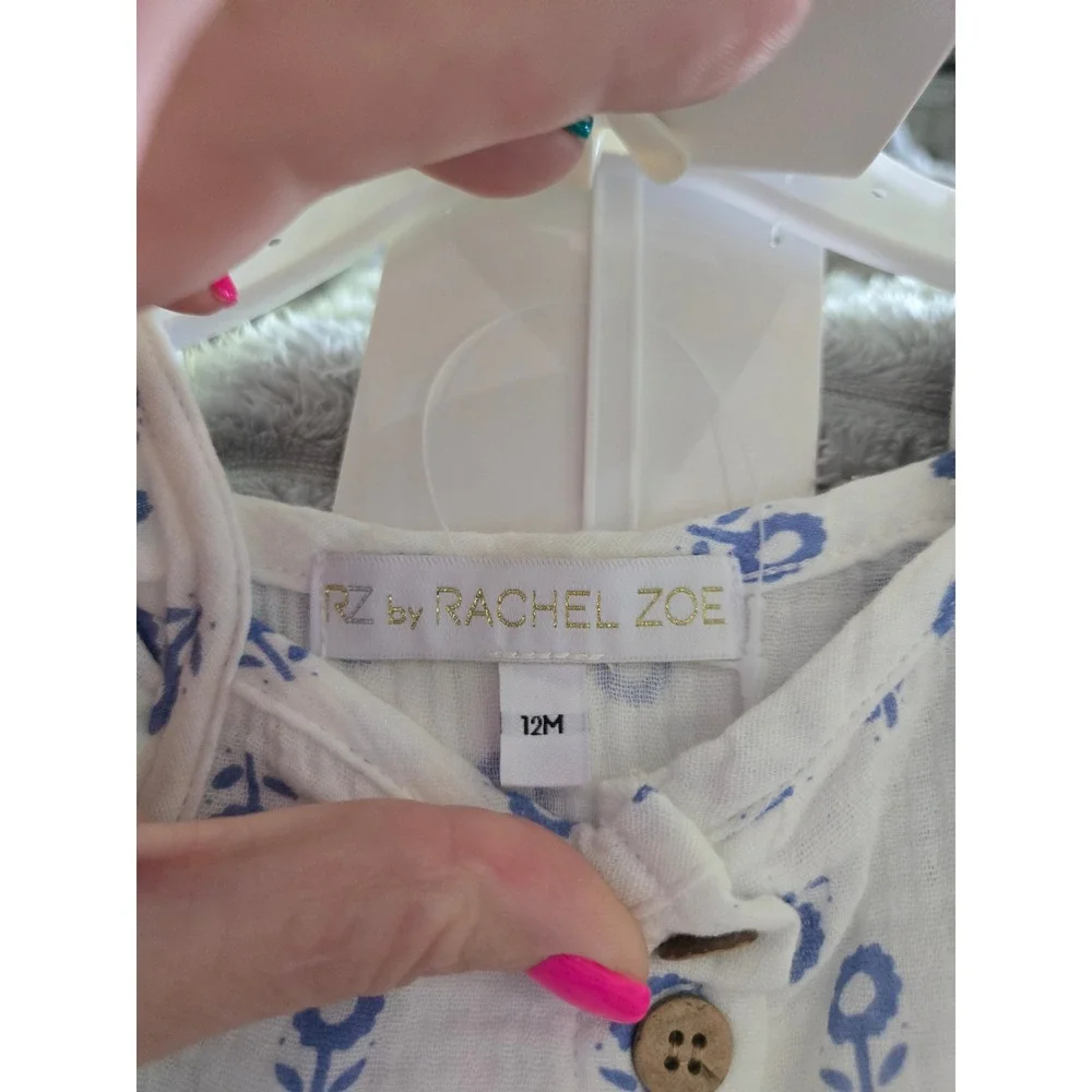 RZ by Rachel Zoe Baby Girls 3pc Cotton Gauze Set Top Pants Sunglasses Blue 12M
